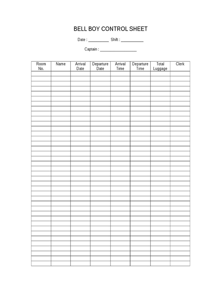 Bell Boy Control Sheet PDF