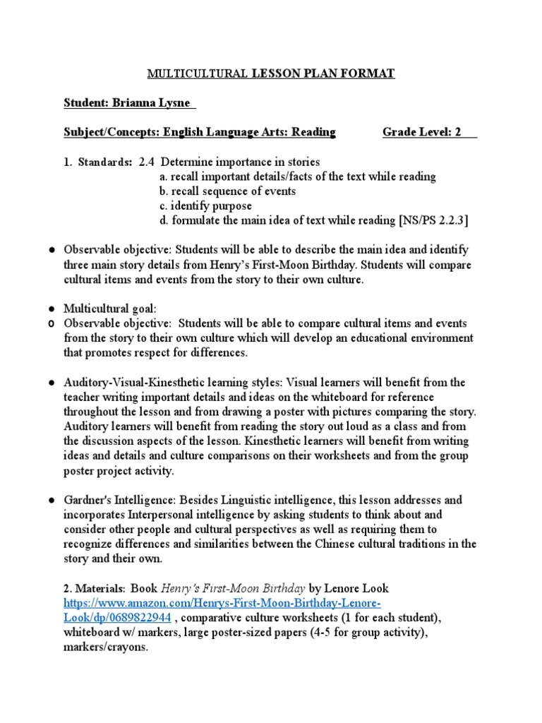 Lesson Plan Format Student: Brianna Lysne Subject/Concepts: English ...