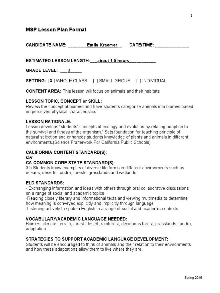 3rd Grade Biomes Lesson Plan | PDF | Educational Assessment | Natural ...