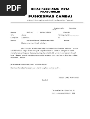Surat Pemberitahuan Bias Campak 2016
