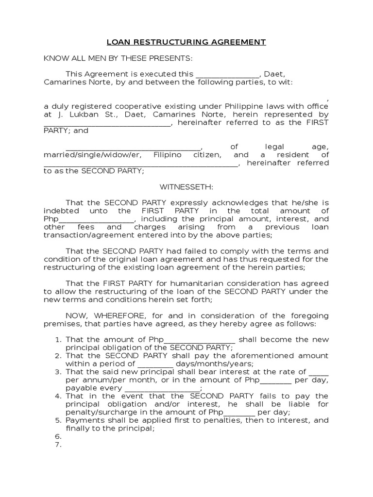 Loan Restructuring Agreement Sample | PDF