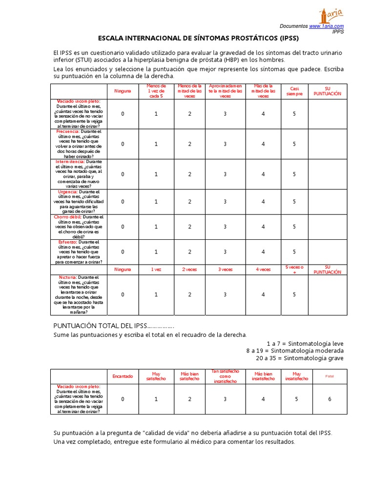 Escala Internacional de Sintomas Prostaticos | Enfermedades y