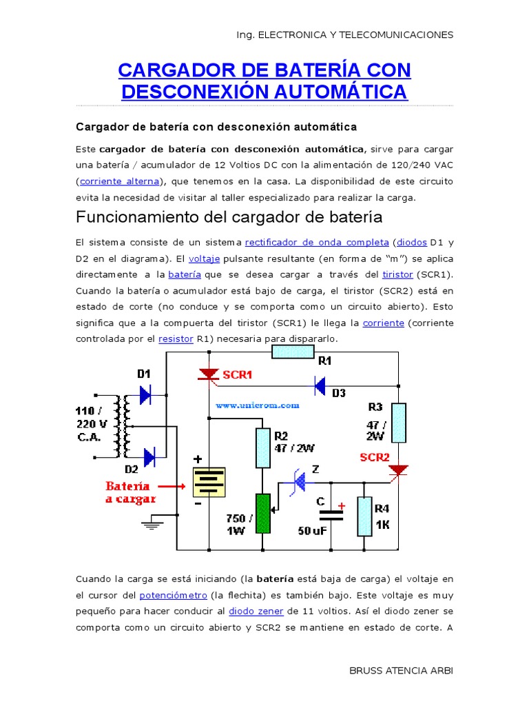 Cargador de batería con desconexión automática - Electrónica Unicrom