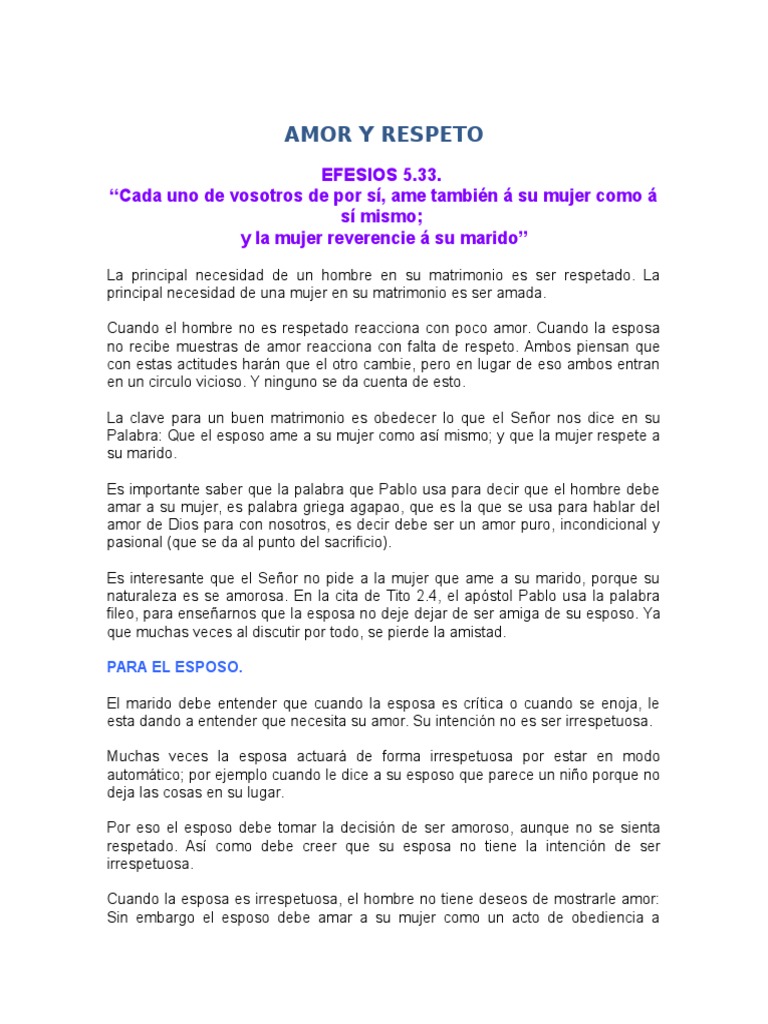 Amor y Respeto en el Matrimonio | PDF | Amor | Cristo (título)