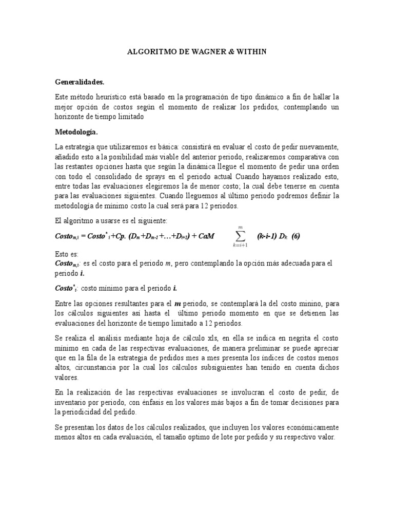 Algoritmo Wagner & Within: Costos Óptimos | PDF | Inventario | Metodología
