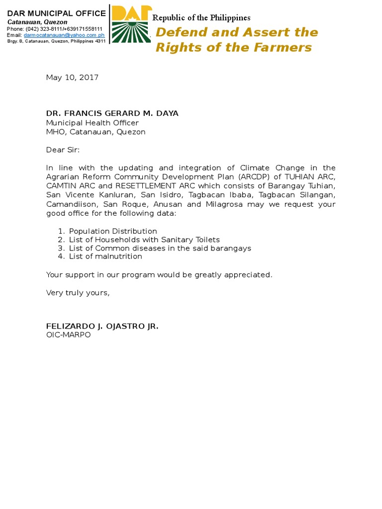 Request for Health Data in Catanauan | PDF