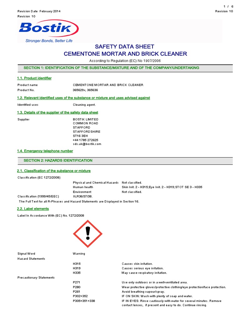Cementone Mortar & Brick Cleaner SDS | PDF | Dangerous Goods ...