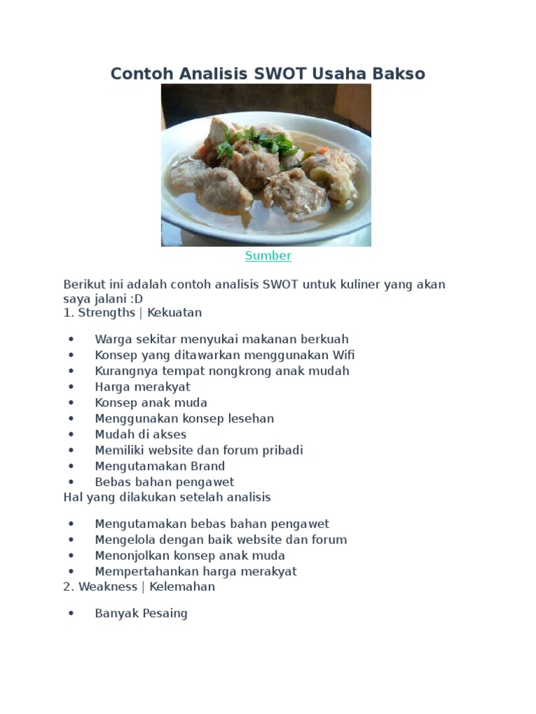 Contoh Analisis SWOT Usaha Bakso