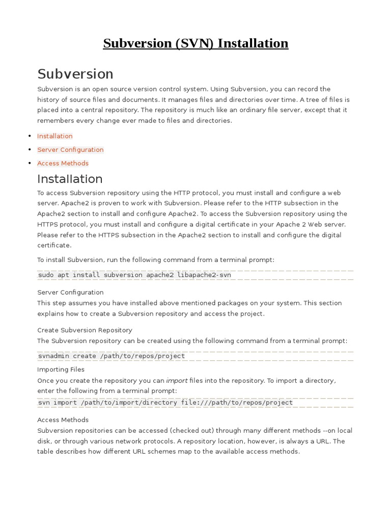 SVN Installation | PDF | Secure Shell | Web Server