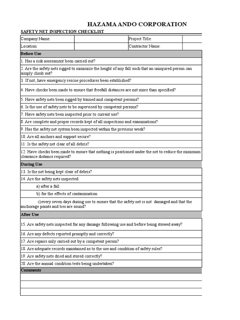 Safety Net Checklist PDF