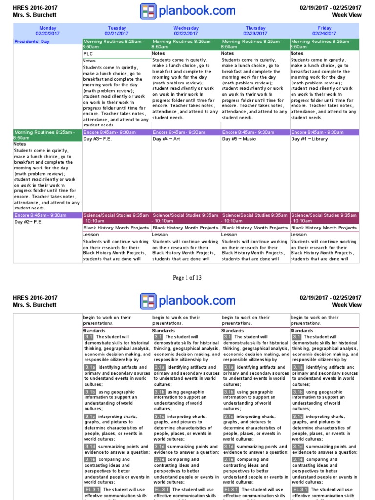 2016-2017 s burchett lesson plans february 19-25 | Reading