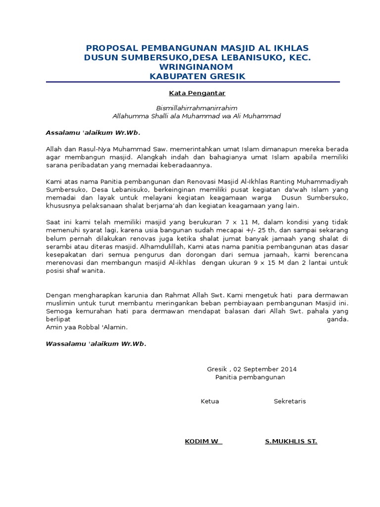 Proposal Masjid Al Ikhlas | PDF