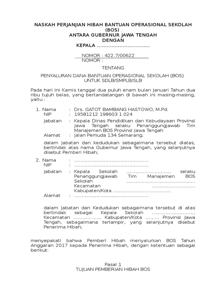 01-Form Naskah Perjanjian Hibah (NPH) BOS 2017 - For SLB | PDF
