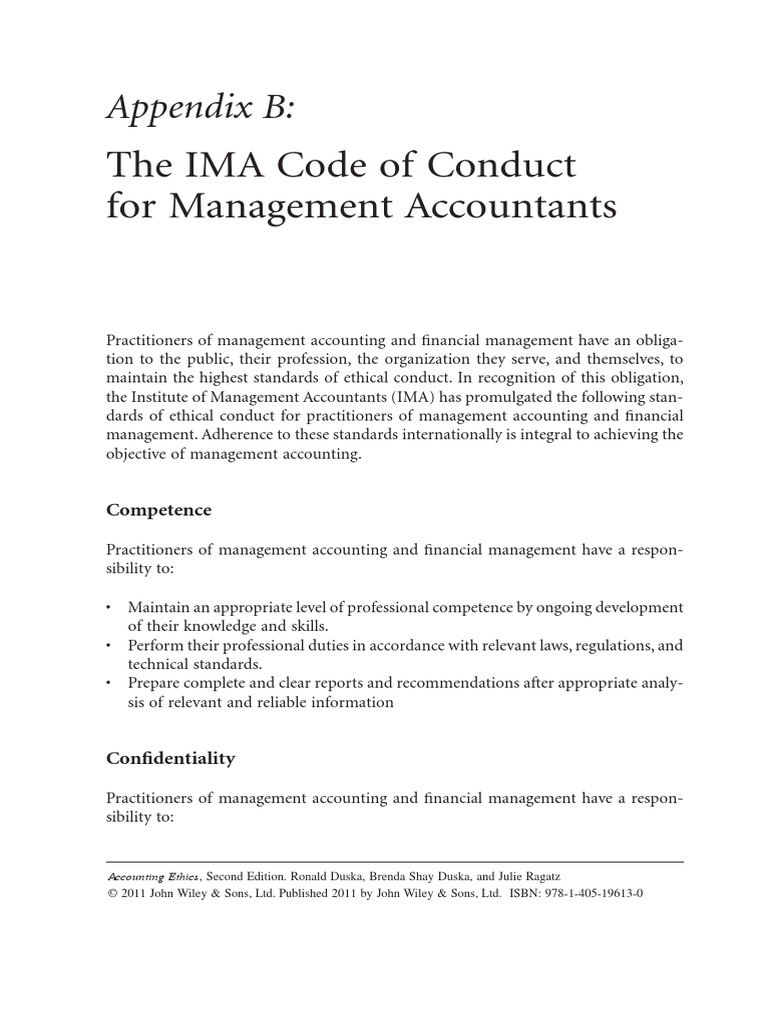The IMA Code of Conduct For Management Accountants: Appendix B | PDF