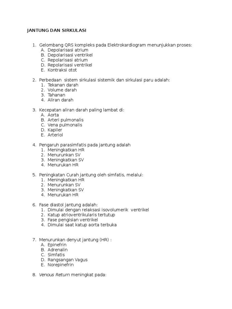 Soal Kardiovaskular Fisiologi