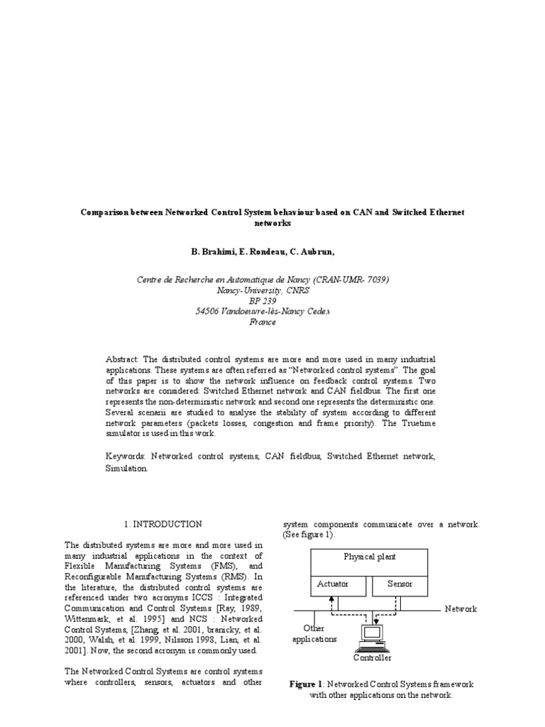 Comparison Between Networked Control System Behaviour Based On CAN and ...
