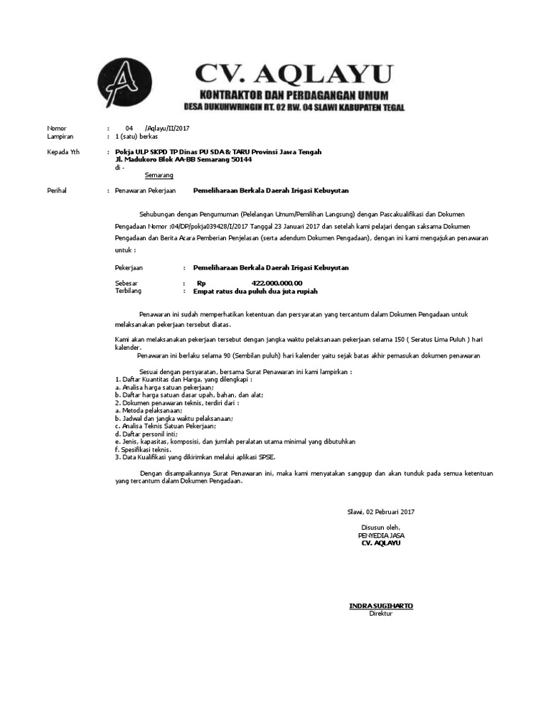 Contoh Penawaran Daerah Irigasi Pdf