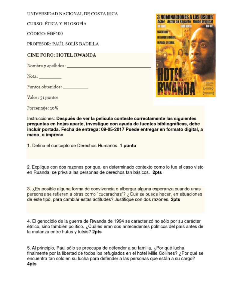 Análisis Ético de Hotel Rwanda | PDF | Ruanda | Genocidios