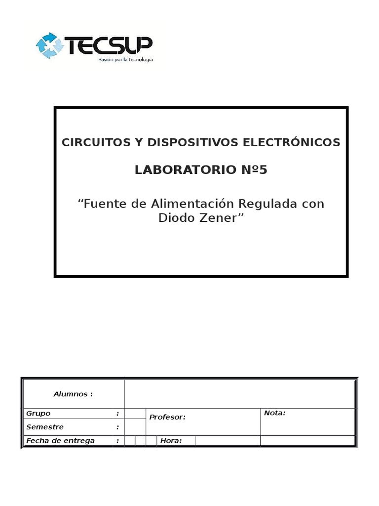 Lab05 - E1 Fuente Regulada Con Diodo Zener 2016-2 v4 | PDF ...