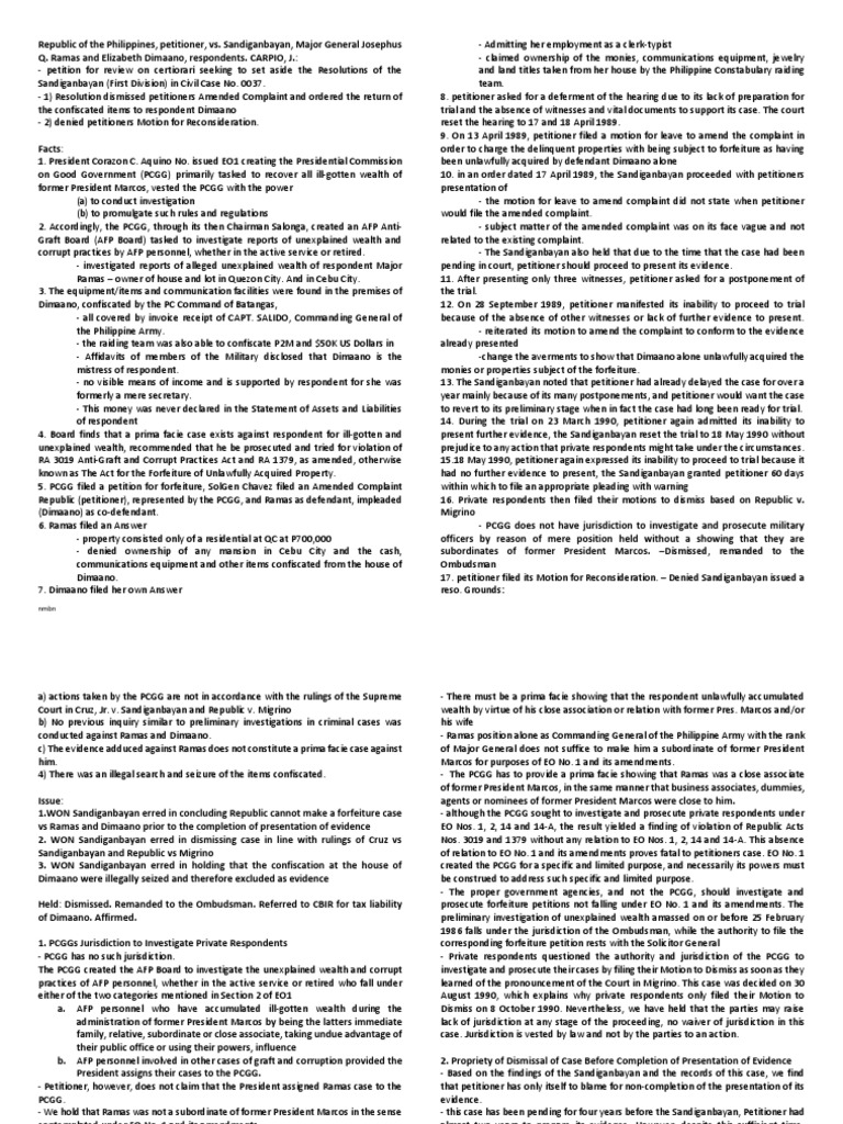 Philippines vs. Ramas: Ill-Gotten Wealth Case | PDF | Search And ...