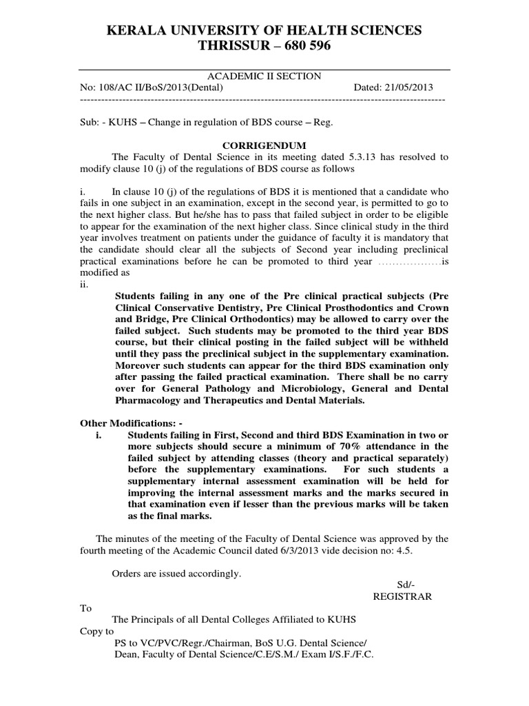 Kerala University of Health Sciences THRISSUR - 680 596 | PDF | Dental ...
