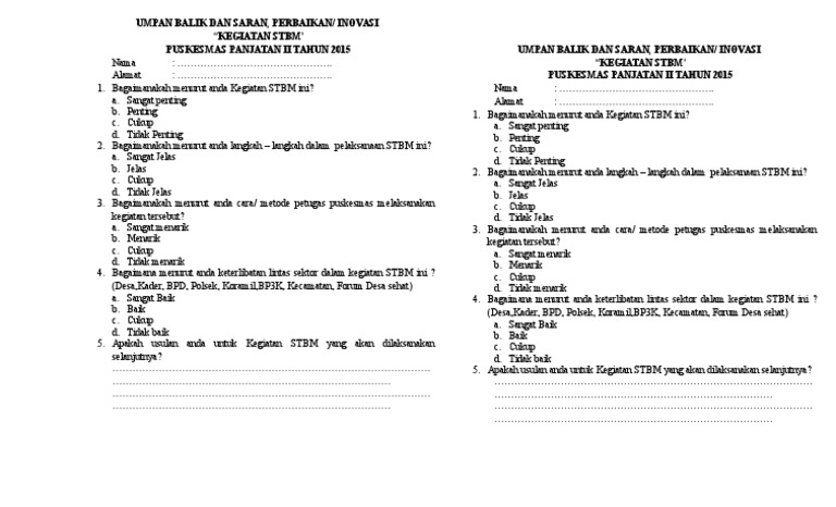 Contoh Kuesioner Umpan Balik Dan Saran