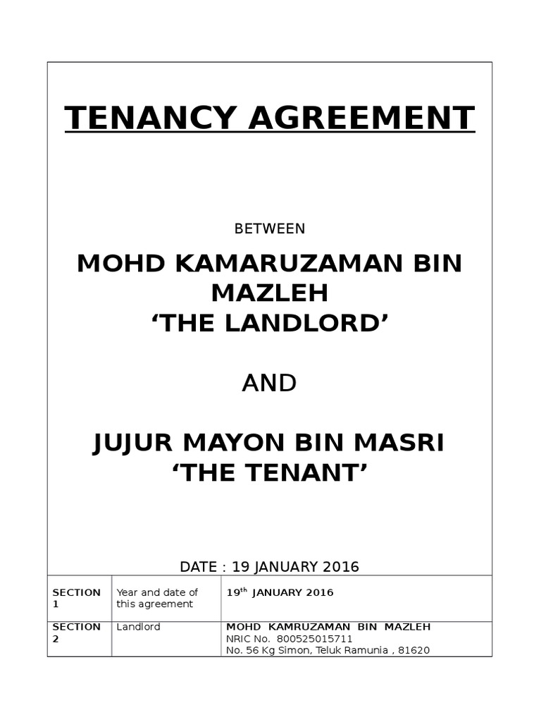 Tenancy Agreement Kamal Carwash Pdf Leasehold Estate Renting