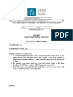 Manufacturing Processes Assignment for Mechanical Engineering Students