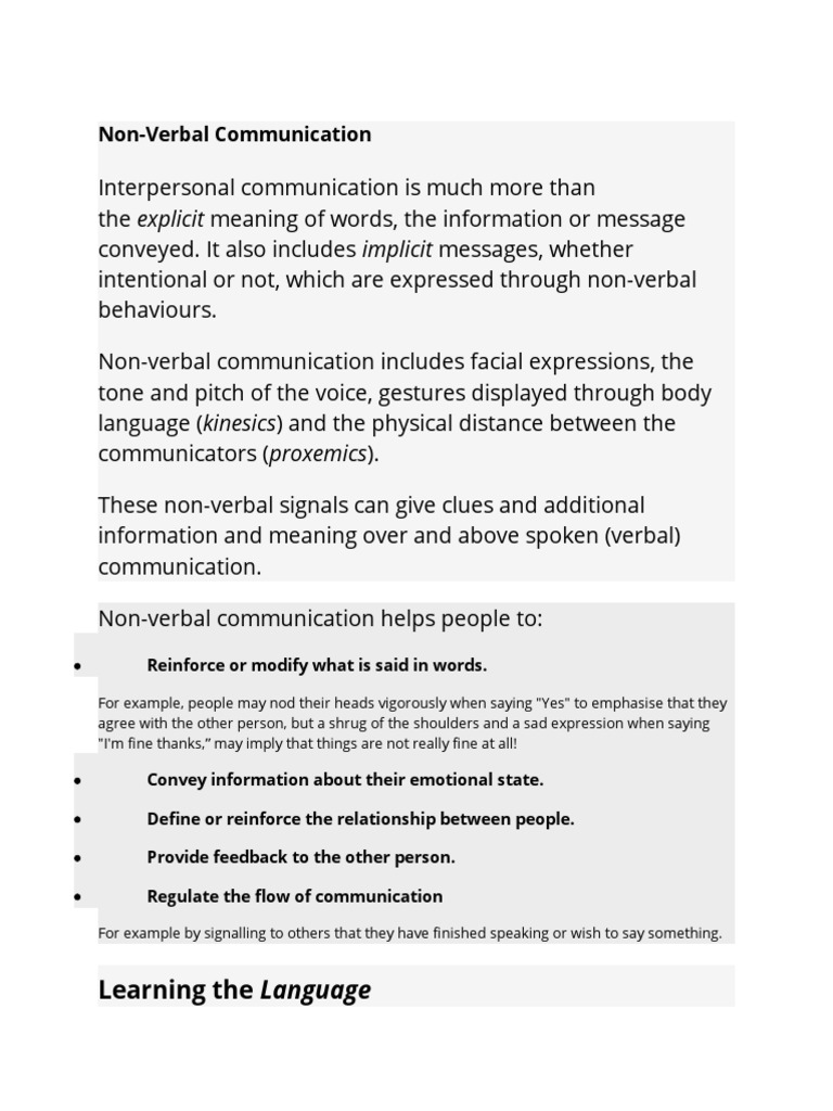 Non-Verbal Communication Guide | PDF | Nonverbal Communication | Body ...