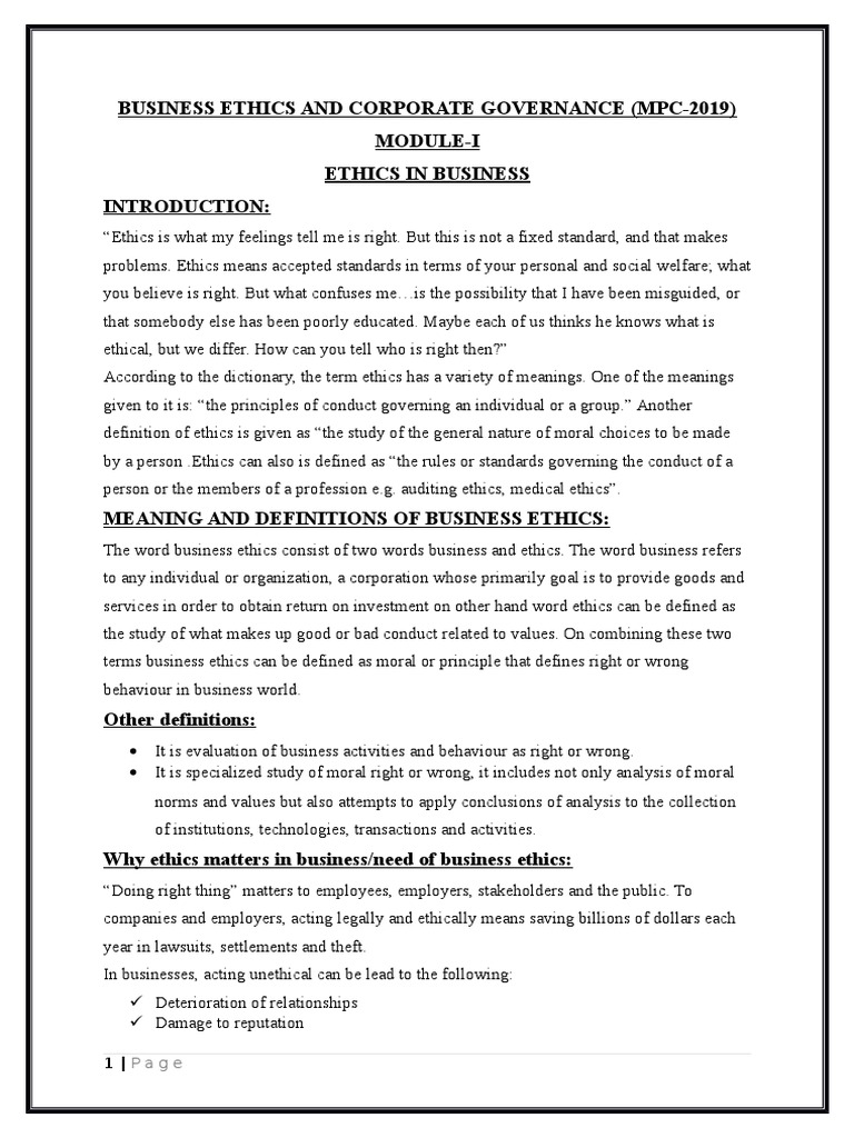 Business Ethics and Corporate Governance | PDF | Corporate Governance ...