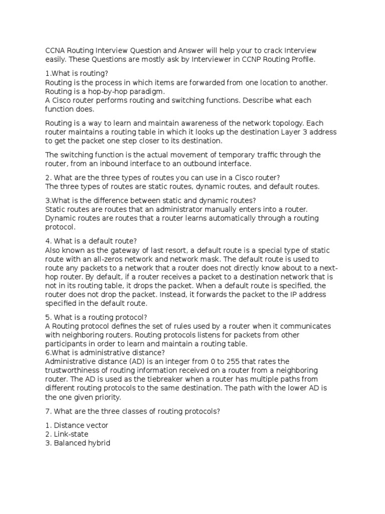 CCNA Routing Interview Question and Answer Will Help Your To Crack