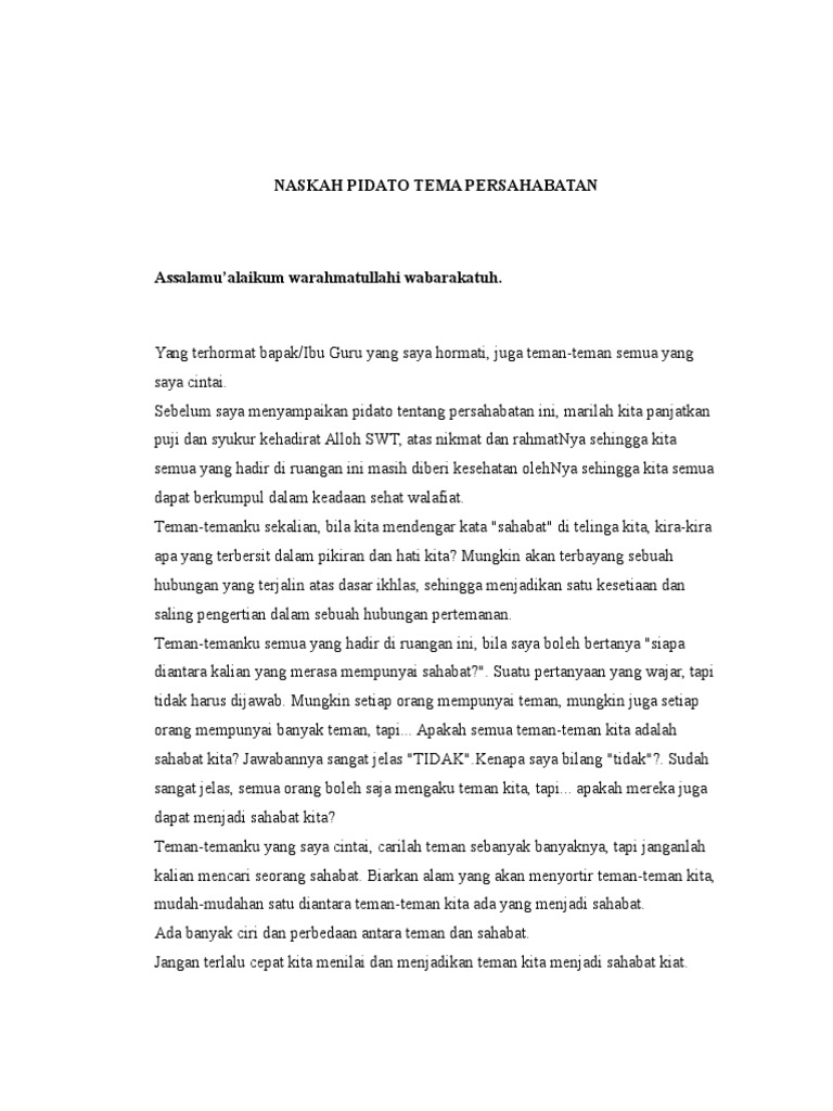Naskah Pidato Tema Persahabatan