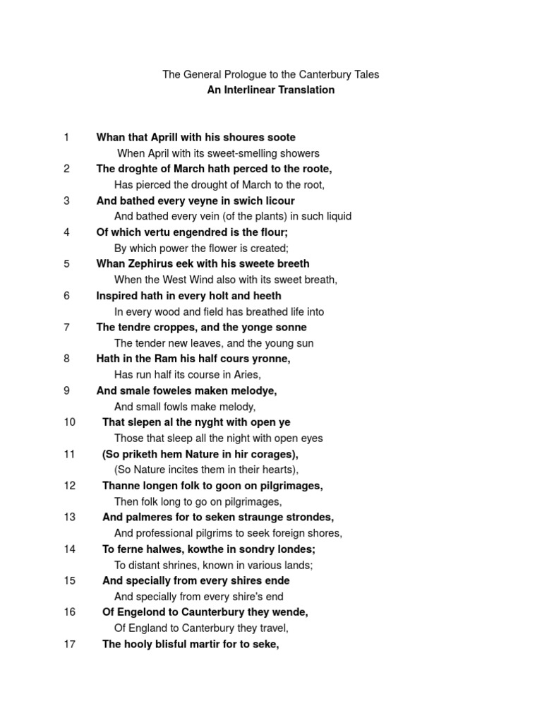 The General Prologue To The Canterbury Tales Interlinear Translation Pdf Religion And Belief