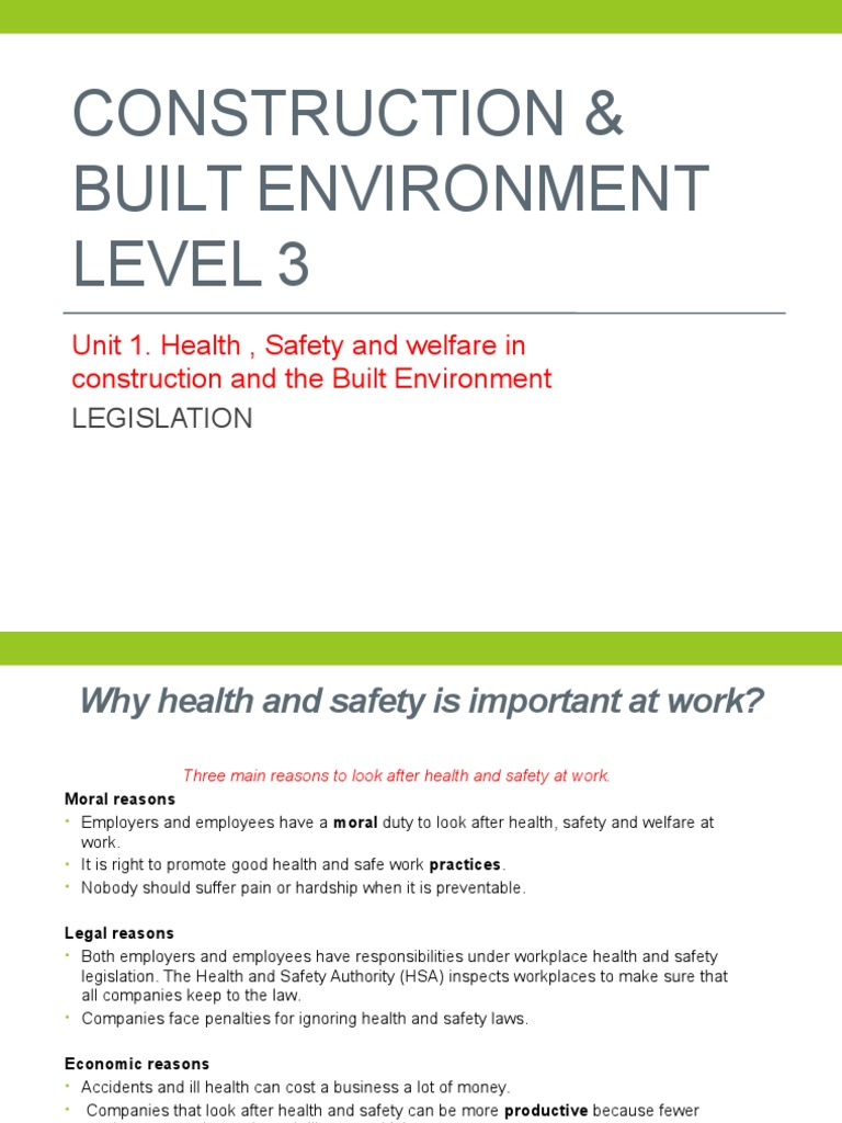 Unit 1. Health, Safety and Welfare in Construction and The Built ...
