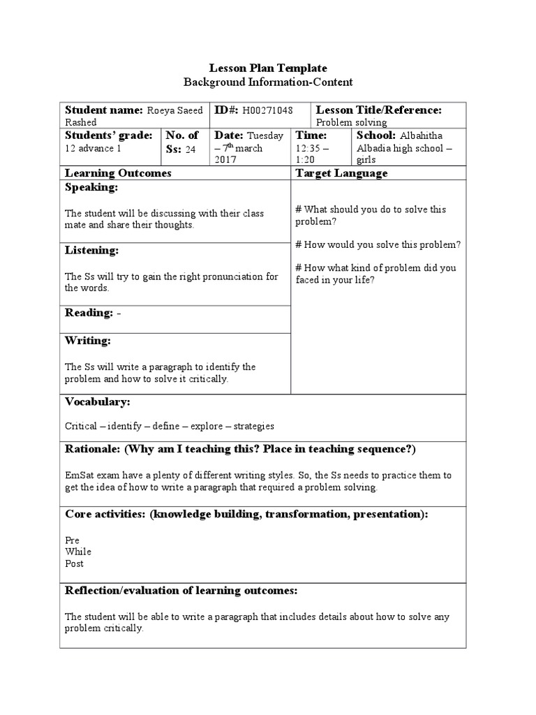 problem solving lesson plan pdf