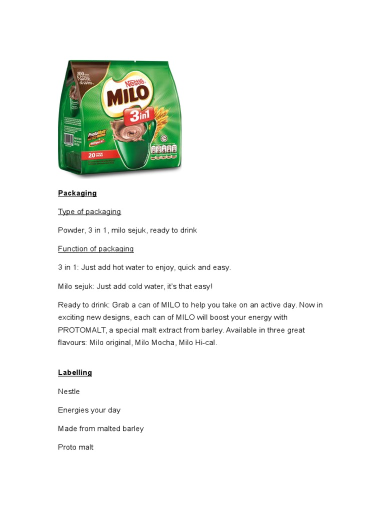 MILO Product Packaging and Nutritional Info | PDF | Magnesium | Milk