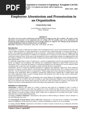 Employees Absenteeism And Presenteeism In An Organization - 