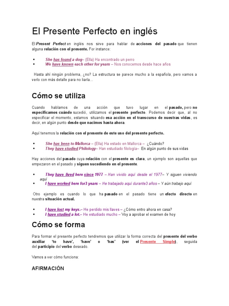 Presente Perfecto: Uso de Ever y Never | PDF | Estilo (ficción ...