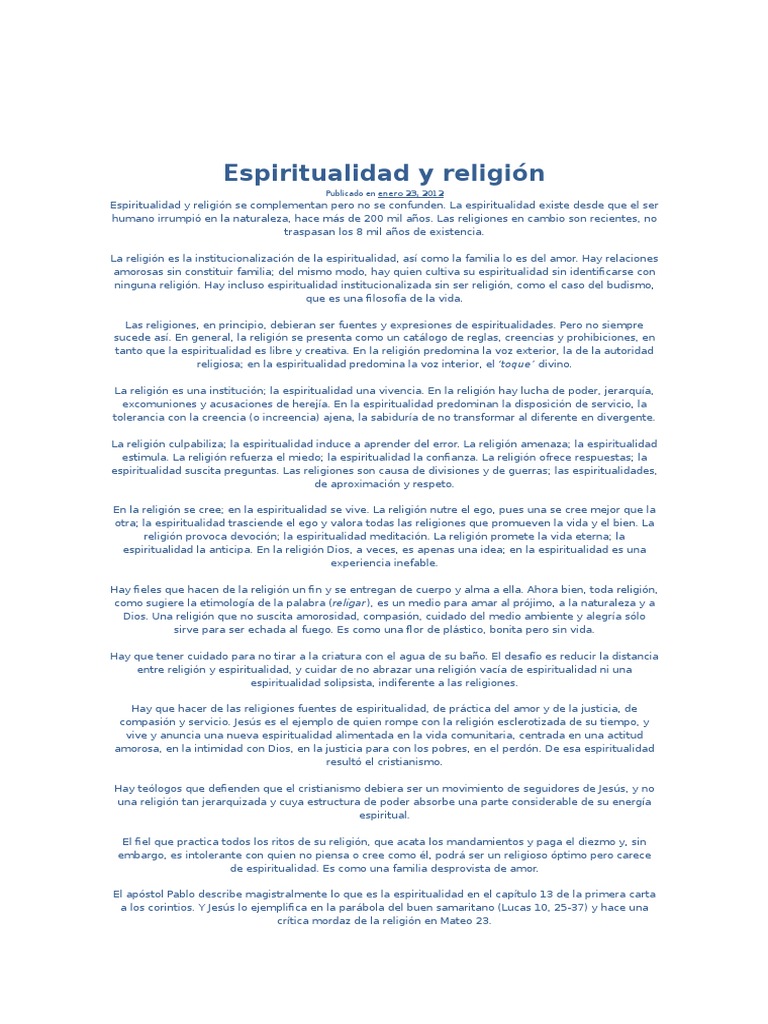 Espiritualidad y religión: una relación compleja | PDF | Amor | Jesús