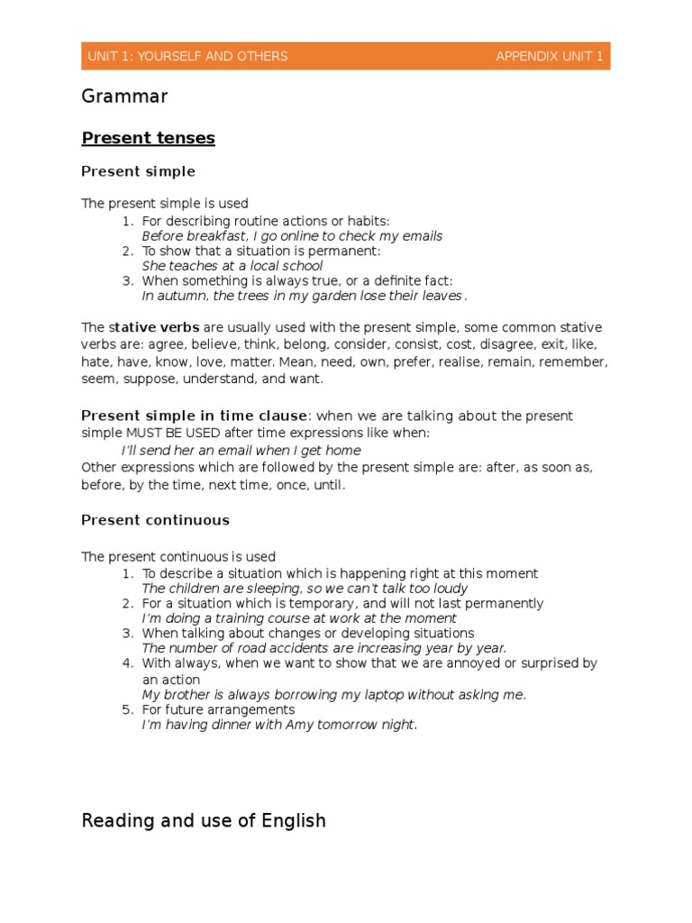 Compact First Unit 1 Explanation and Activities PDF Adjective Verb