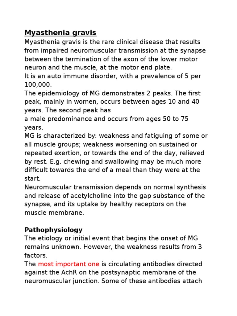 Myasthenia Gravis: Pathophysiology | PDF | Neuromuscular Junction | Thymus