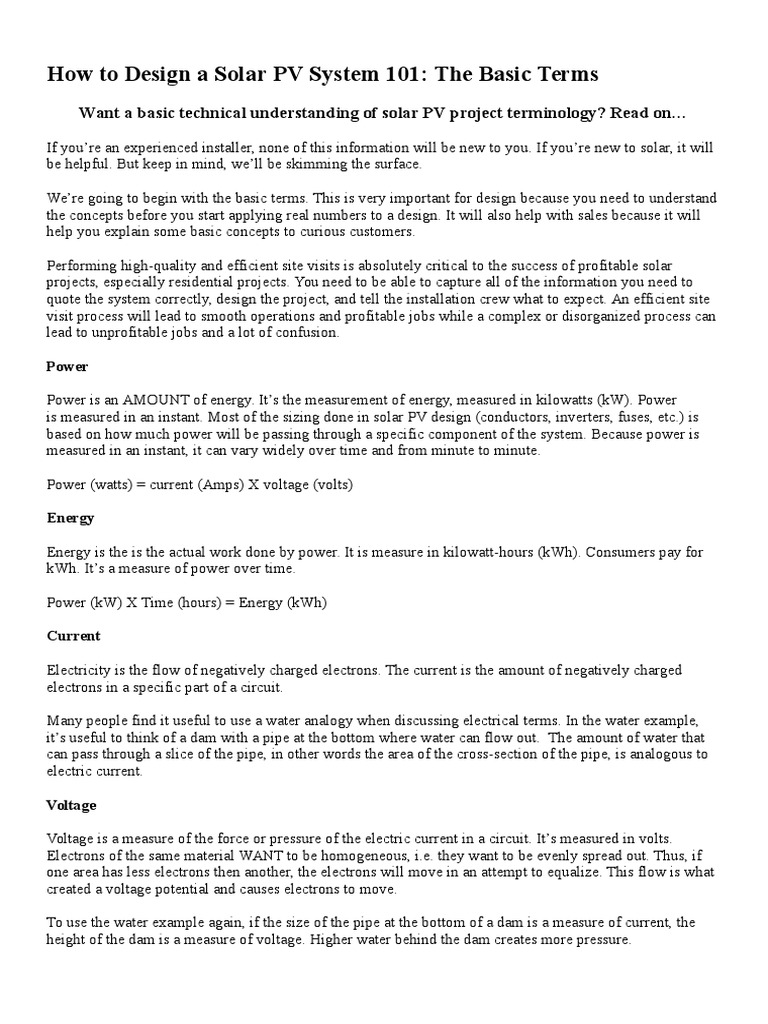 How To Design A Solar PV System 101 | PDF | Electric Current ...