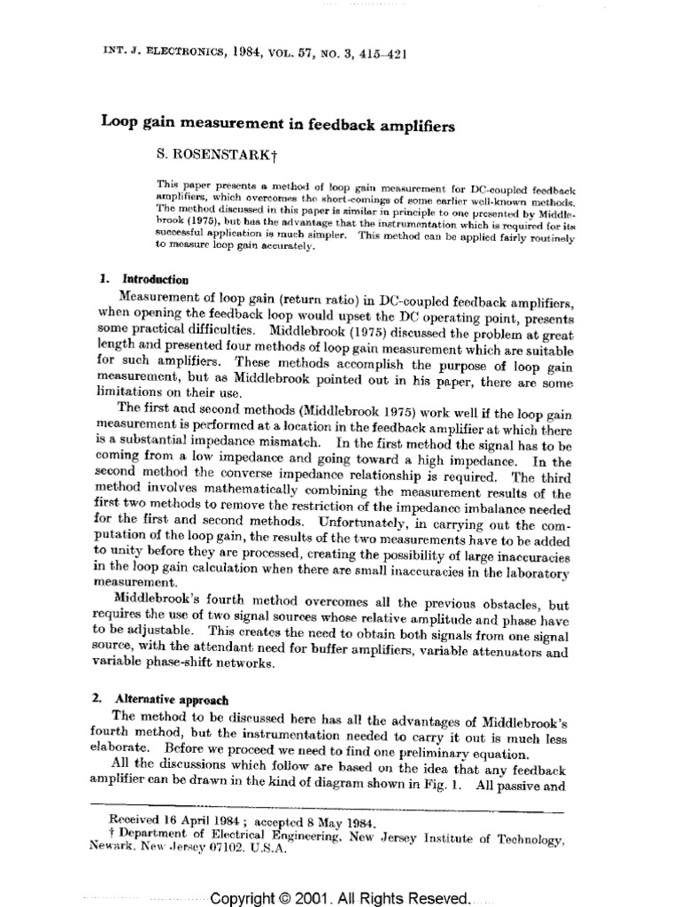 Loop Gain Measurements in Feedback Amplifiers Rosenstark 1984 | PDF
