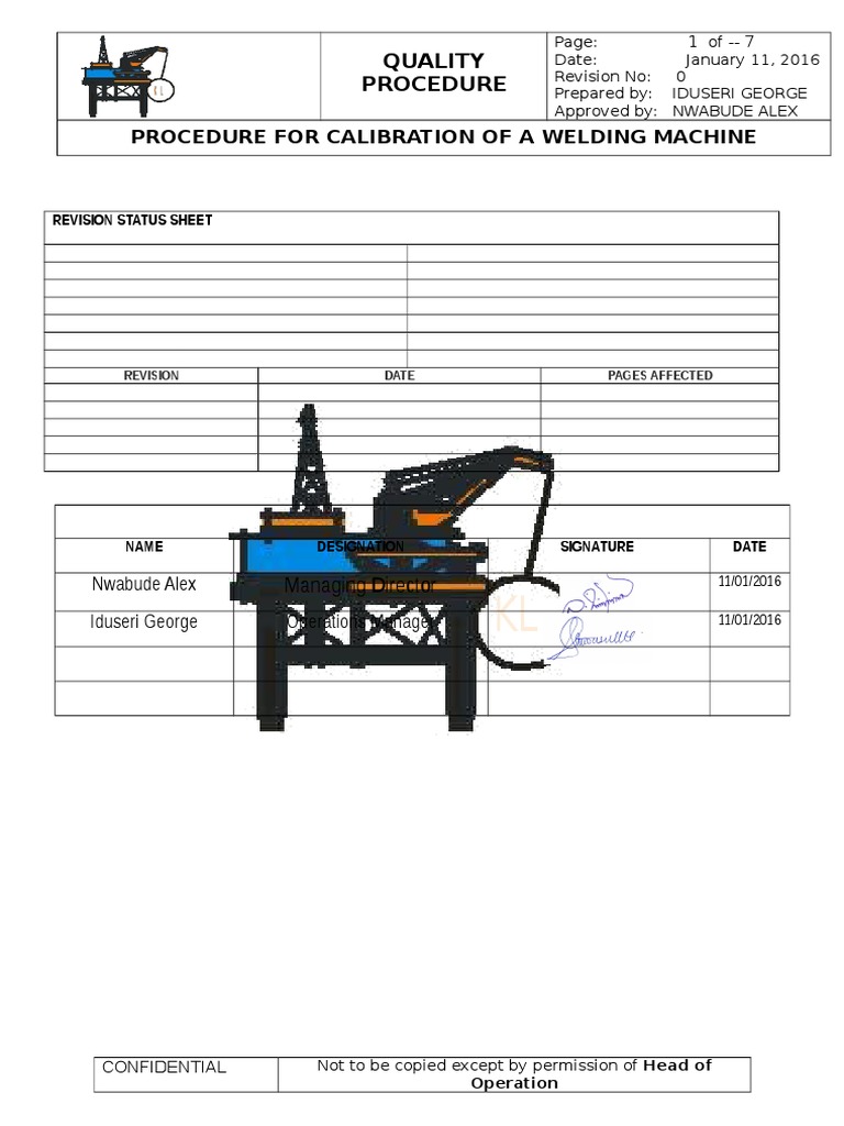 Welding Procedure Document Calibration Welding