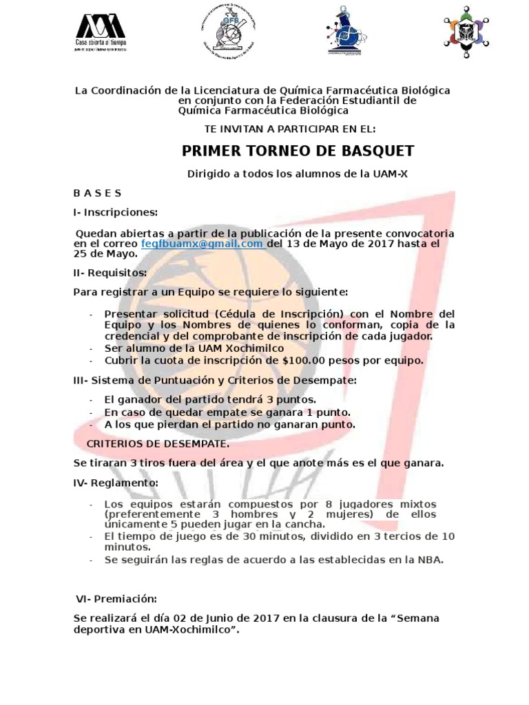 Convocatoria Torneo Basquet | PDF