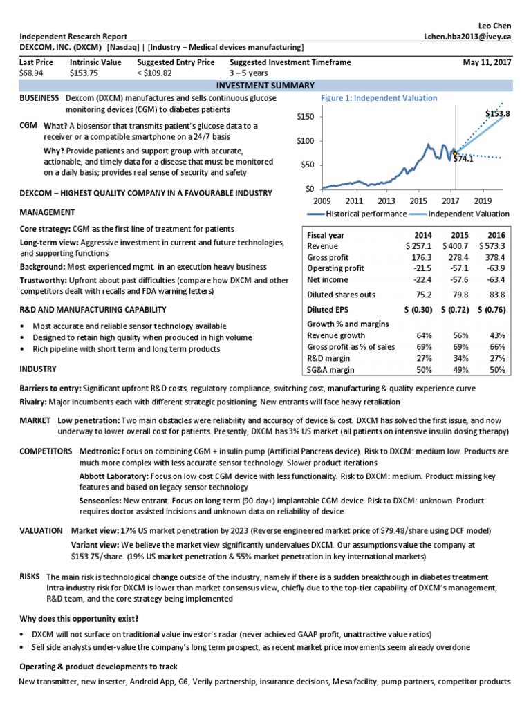 Dexcom Investment Analysis Report | PDF | Revenue | Investing