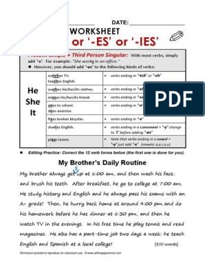 PRUEBA DE INGLES ADDING S, ES AND IES