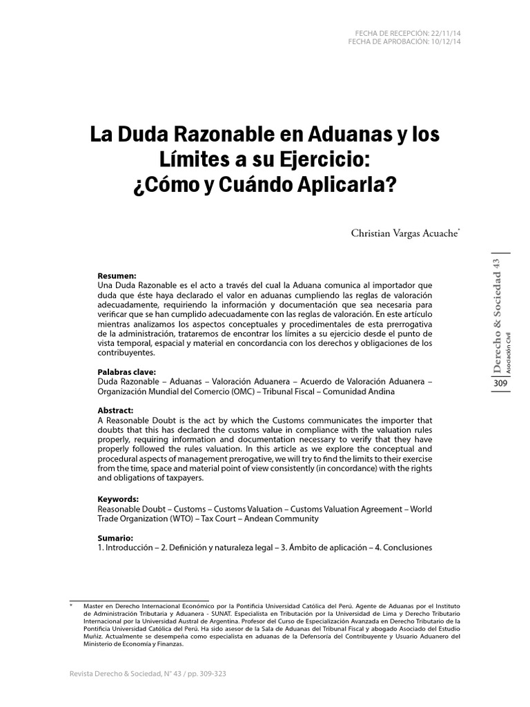 Duda Razonable en Aduanas: Definición y Límites | PDF | aduana ...