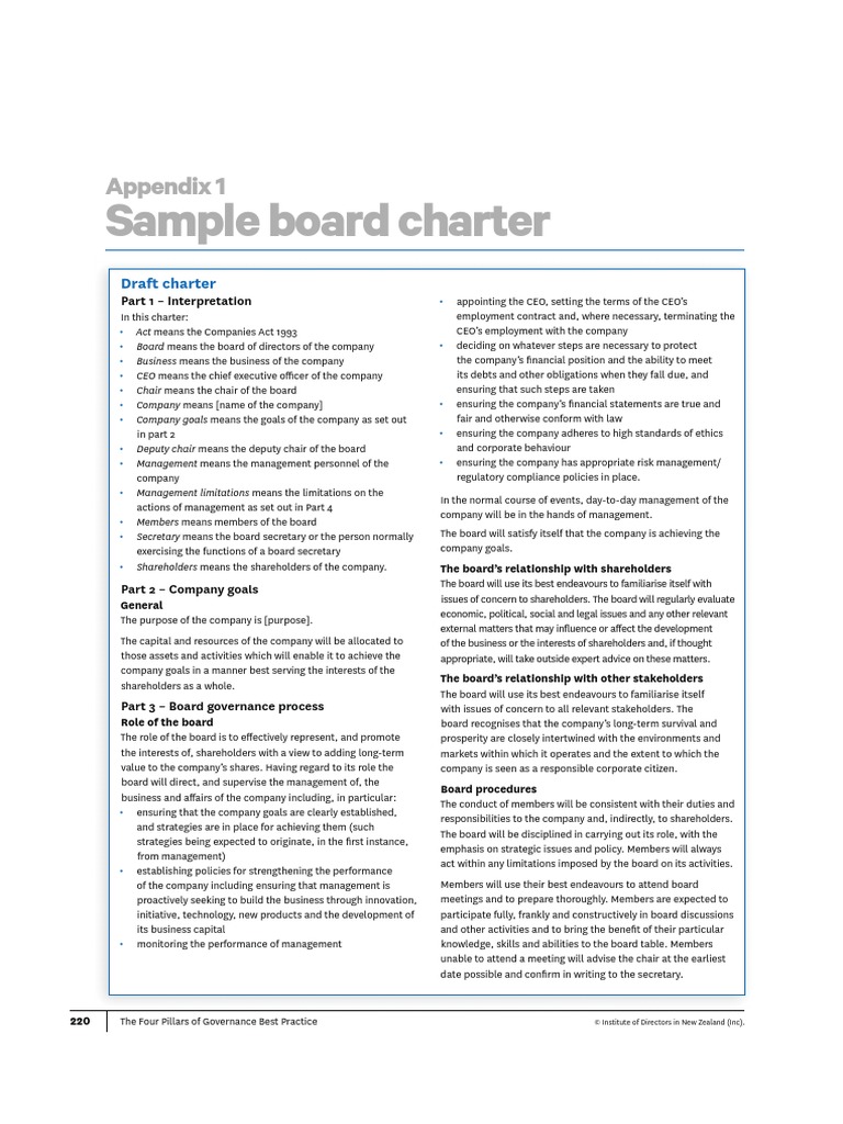 Sample Board Charter Pdf Board Of Directors Committee