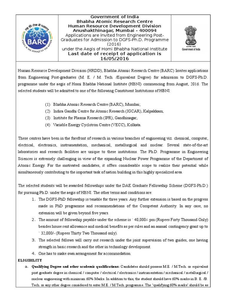 Last Date of Receipt of Application Is 16/05/2016 | PDF